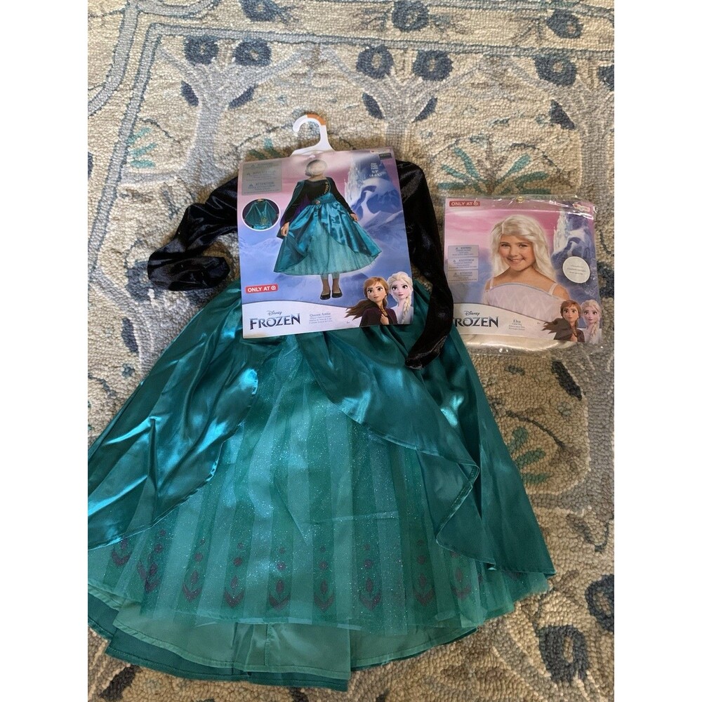 New Disney Princess Frozen  Costume Girls S (4-6) Anna w/Elsa Wig Halloween
